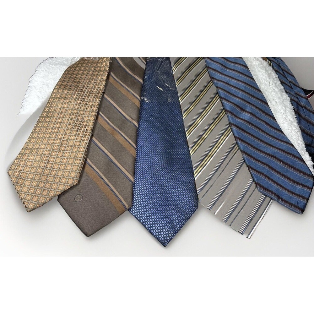 Geometric Foulard Stripe Ties Brown Blue Halston Beene Street Vintage New Subtle